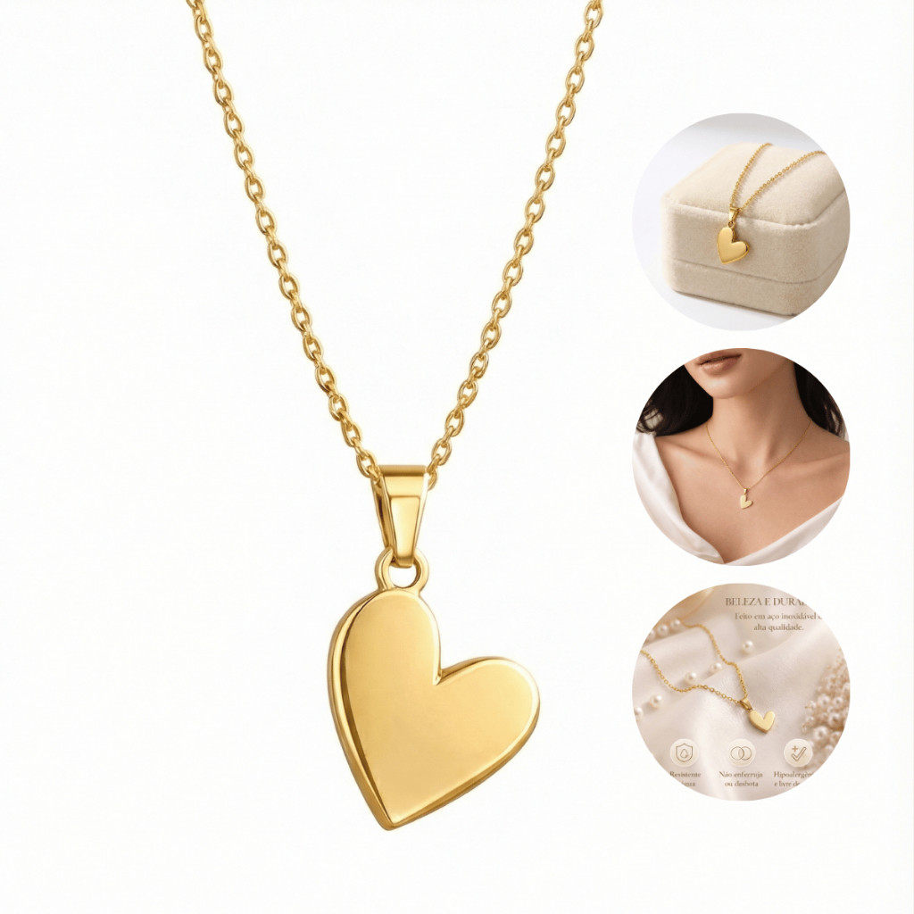 Colar Shine & Bloom Feminino Aço Inoxidável Coração em Oferta na Shopee