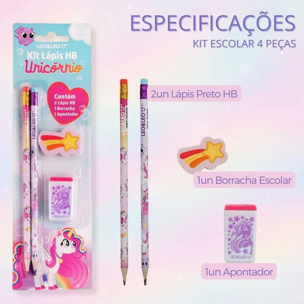 Kit Lápis Hb Unicórnio - 2 Lapis/Apontador/Borracha Leo&Leo Leonora - 10544 · foto 2