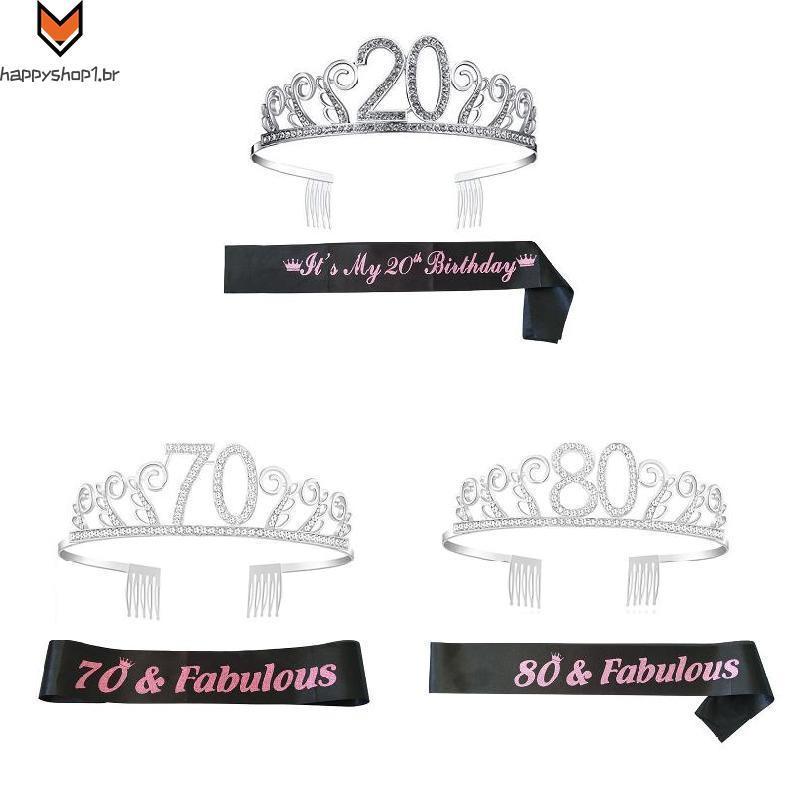 18th Aniversário Coroa Rainha Faixa De Metal Brilhante Cetim Rosa Para 60th Fontes De Festa Favores