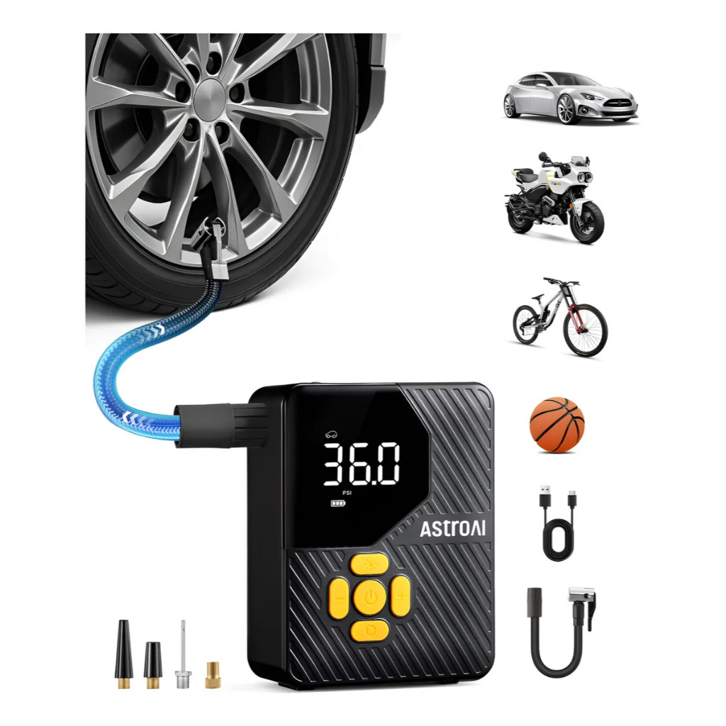 Compressores Ar Portátil Tire Inflator L7 Mini 150 Astroai Amarelo 12v