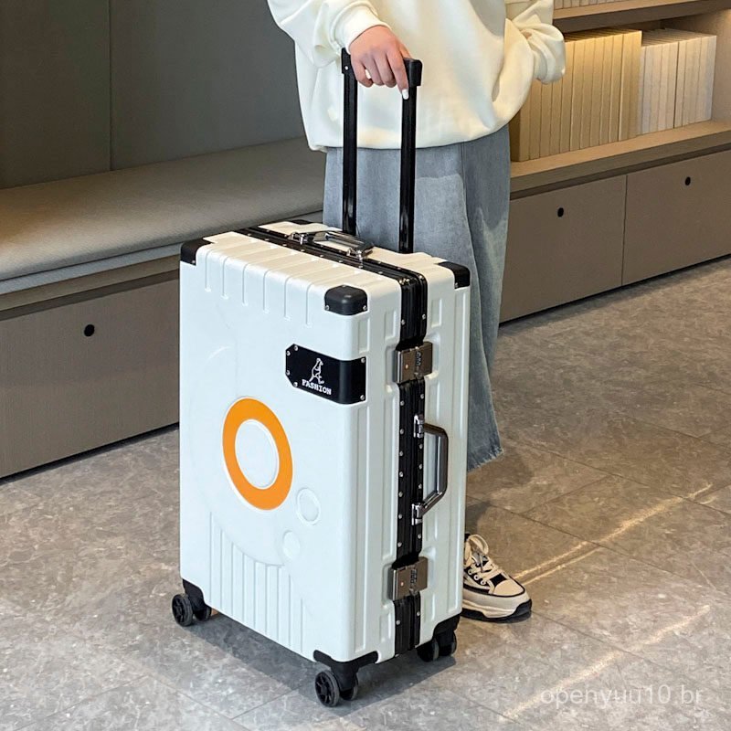 Mala de viagem elegante com estrutura de alumínio e rodas universais, bagagem de viagem de 24 polegadas para homens e mu