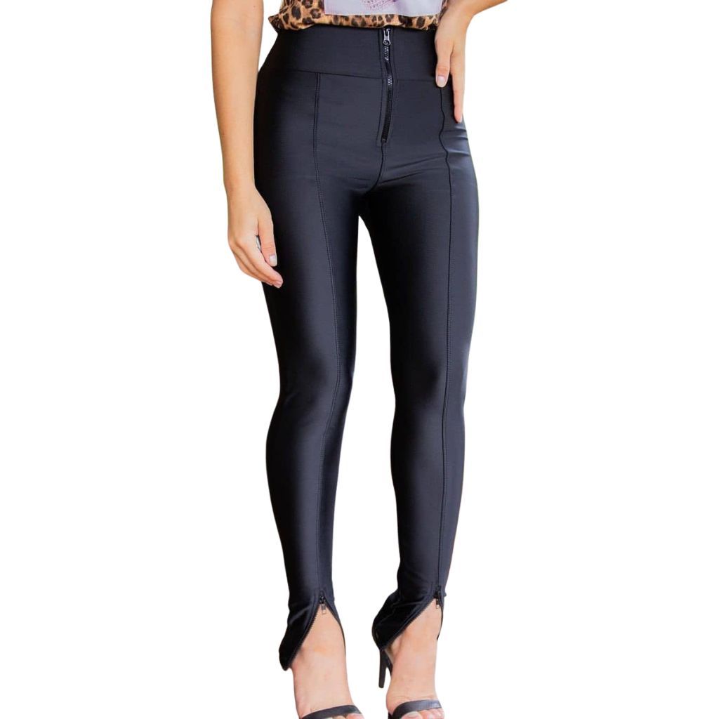 Calça Feminina Skinny Tecido Malha Prd 3 Zíper Frente E Barra Com Bolso Atrás