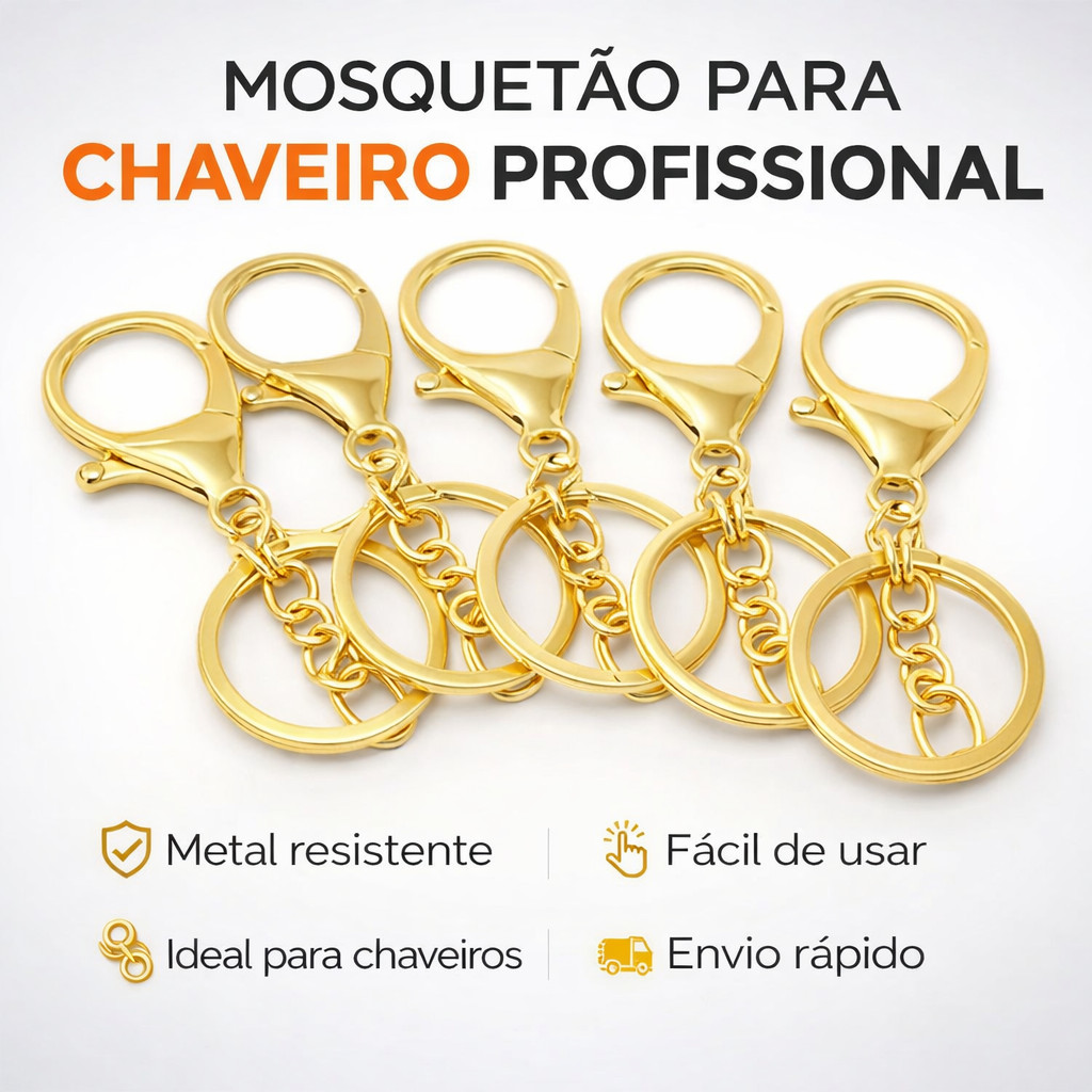 Kit Mosquetão Para Chaveiro Dourado Com Argola 10 20 50 Peças em Oferta na Shopee