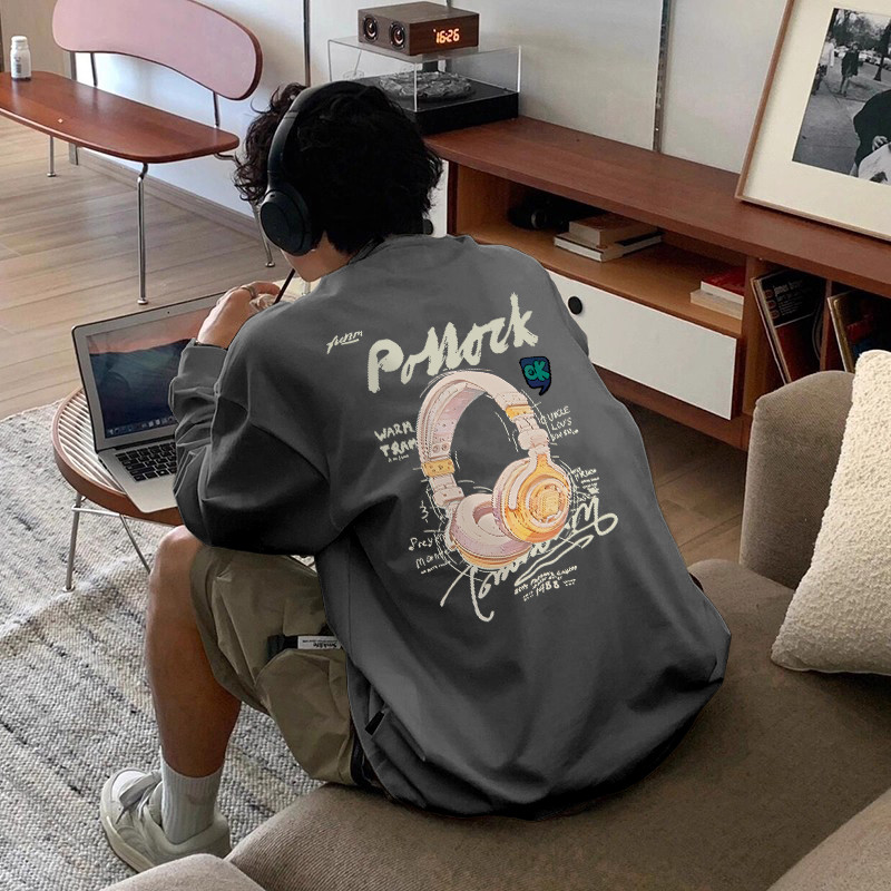 High Street Street Wear Estilo Americano Ruffian Bonito Cordão Manga Comprida Camiseta de Algodão Masculina Pesada 260g