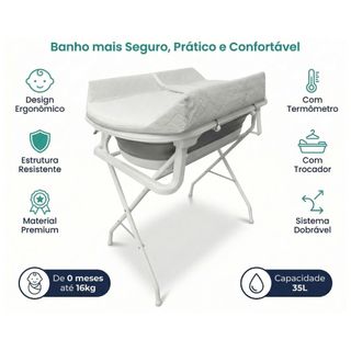 Banheira para Bebe com Trocador Suporte Dobrável e Termometro