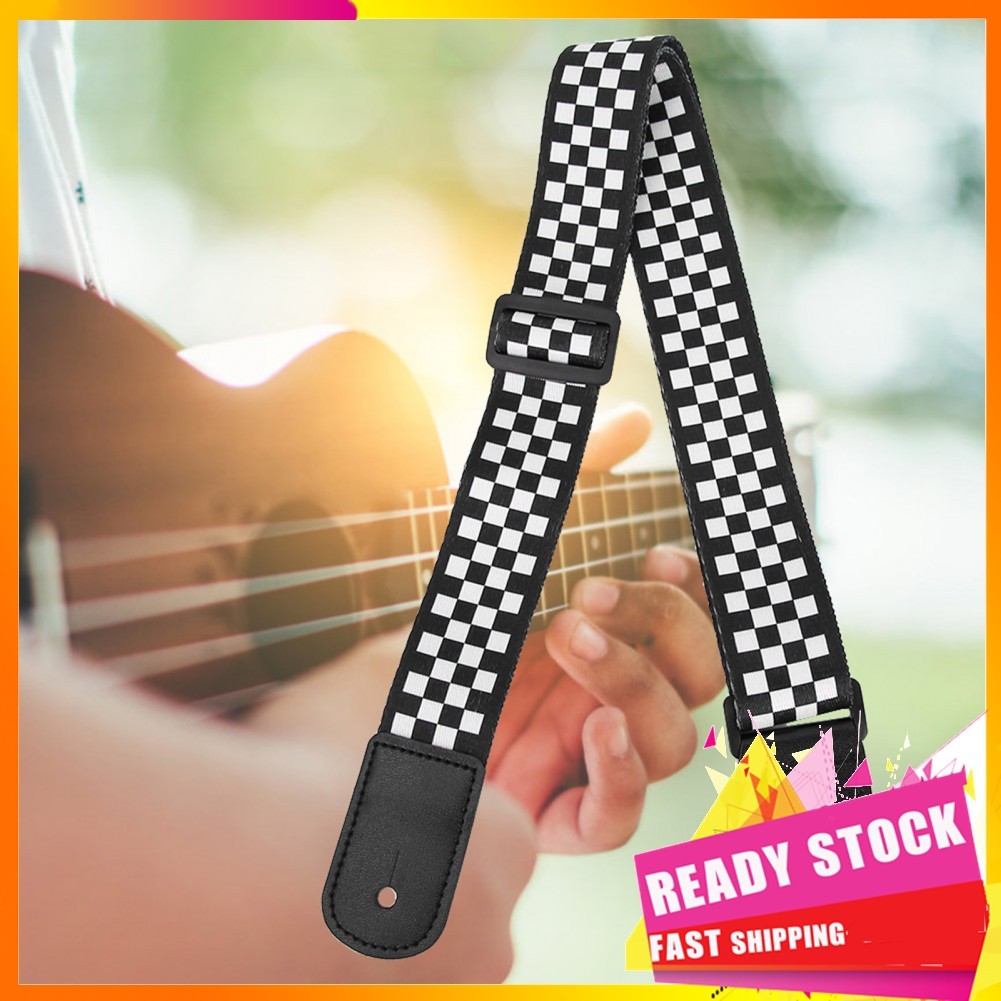 Gfgfgfgg Alça de ombro para guitarra, padrão preto e branco, ukulele ajustável para instrumentos musicais de 4 cordas,