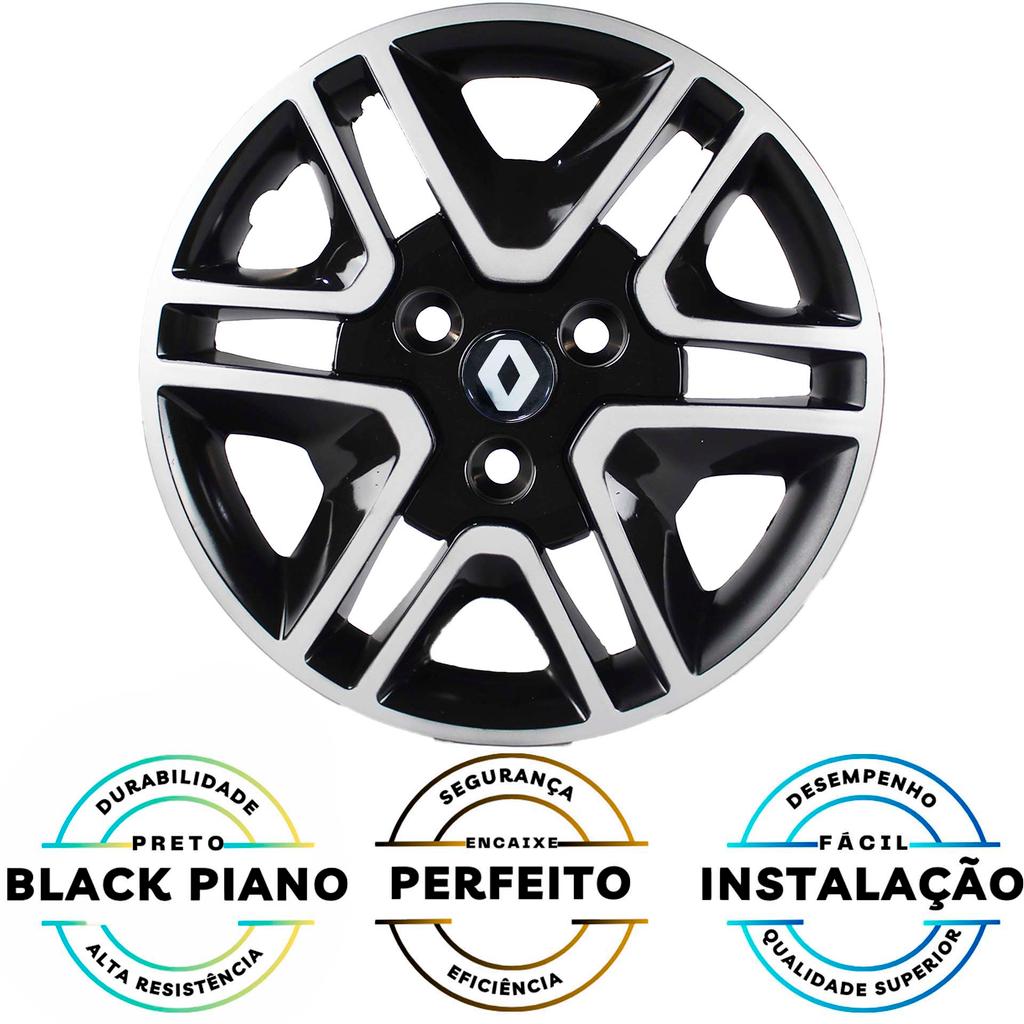 JG 4 Calota Kwid 2018 19 20 Aro 14 Black Piano com Prata Metálico +Emblema — imagem 2 de 2