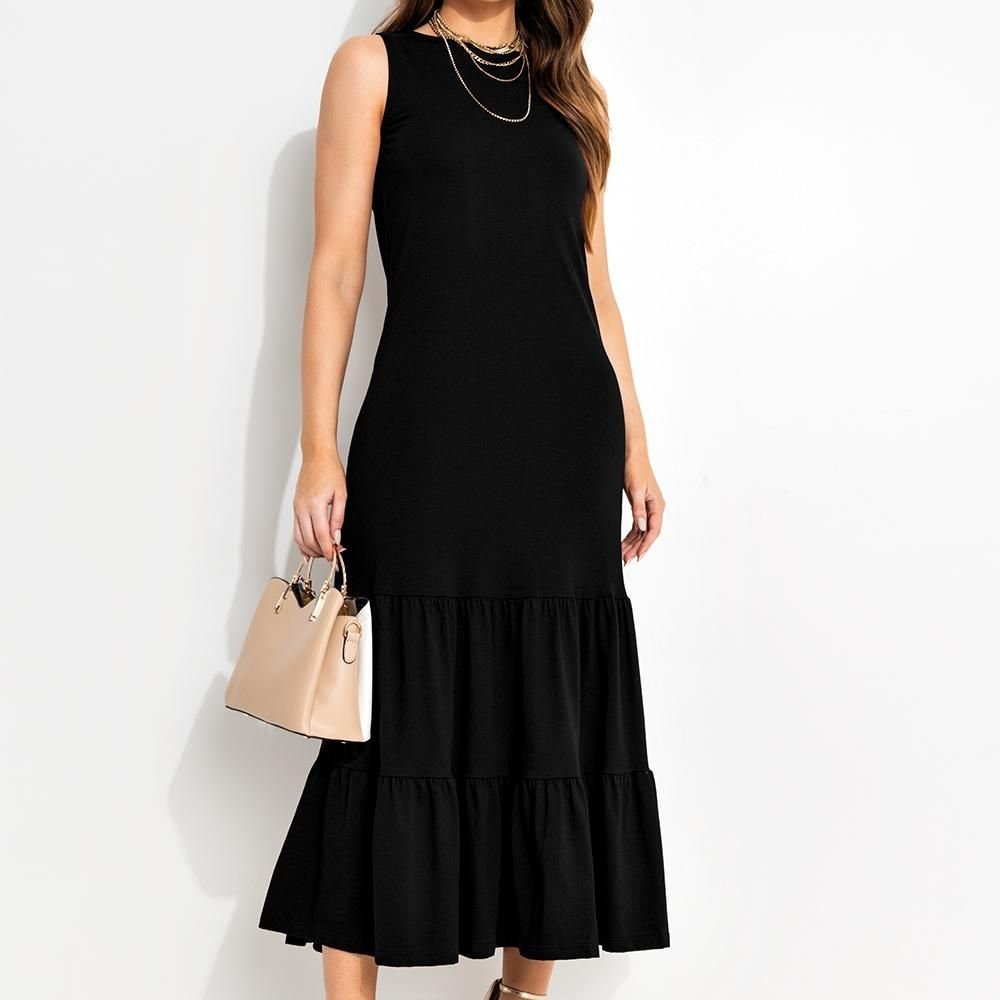 Vestido Em Malha De Algodão Quintess Preto