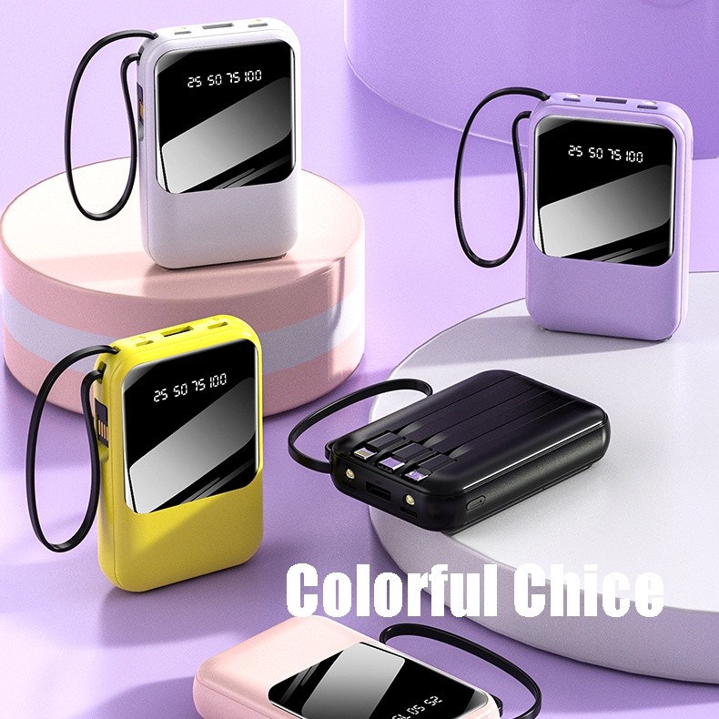Mini Banco De Potência Carregamento Rápido 3 Cabos Display Digital Powerbank Bateria Externa Portátil