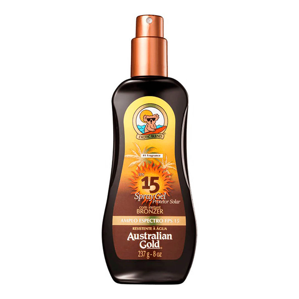Protetor Solar Australian Gold Instant Bronzer FPS 15 Spray Gel 237g em Oferta na Shopee