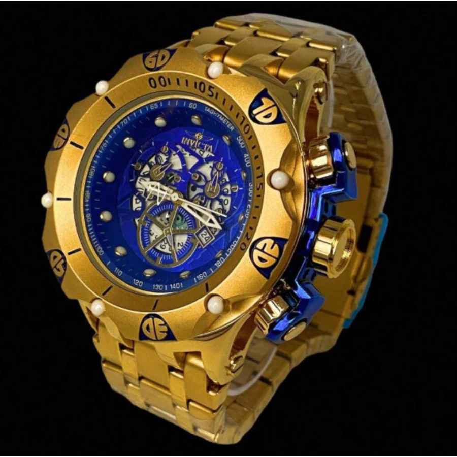 Relógio Masculino Invicta Venon Hybrid Skeleton Esqueleto Dourado/Azul
