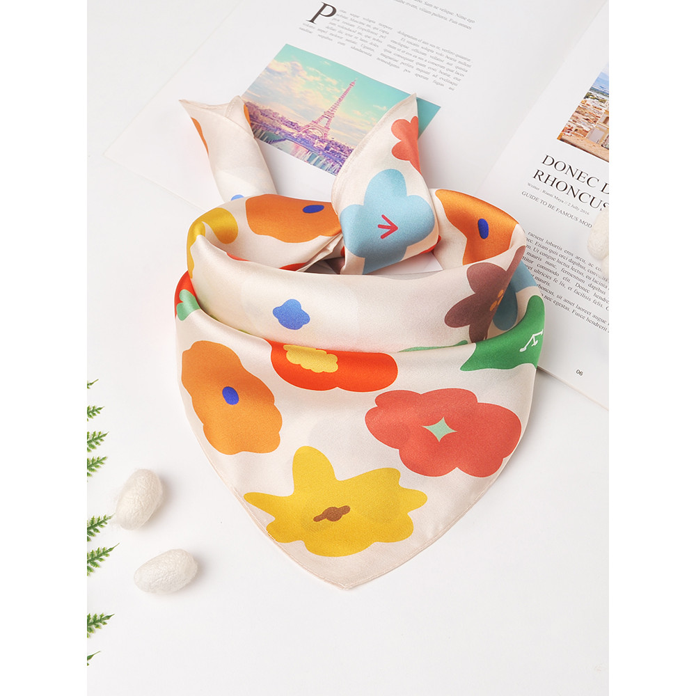 Meninas flor seda pequeno lenço quadrado primavera outono bebê à prova de vento lenço de seda amoreira crianças lenço fi