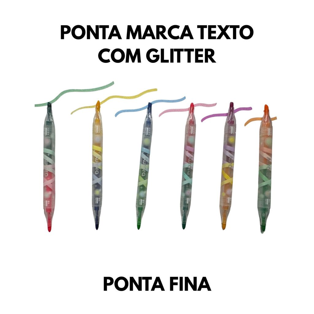 Marcadores Duplo Com Glitter Duas Ponta Marca Texto Infantil Aurora