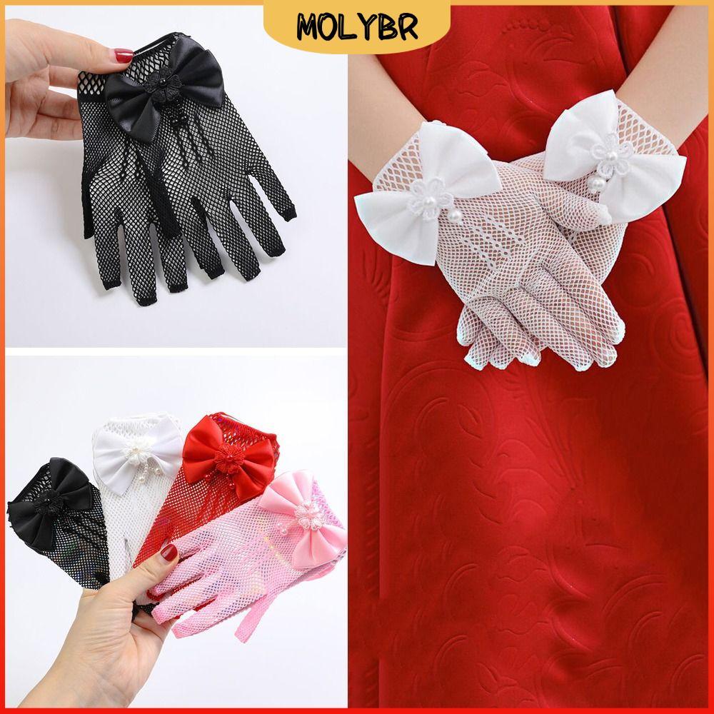 Luvas De Casamento Infantis MOLYBR , Curtas De Malha De Renda Fina Vestido De Etiqueta Com Nó De Laço