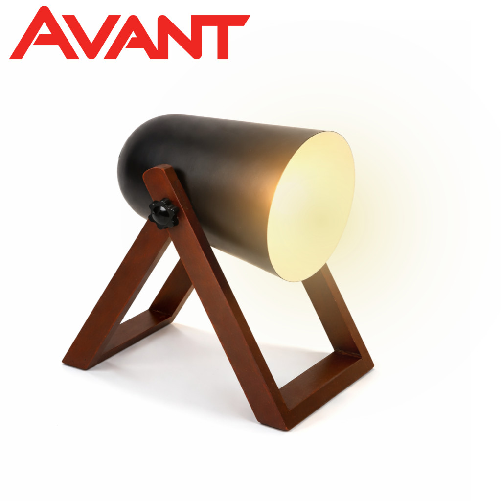 Luminária LED de Mesa Avant Cannon em Madeira Escura Preto Luxo Bambu