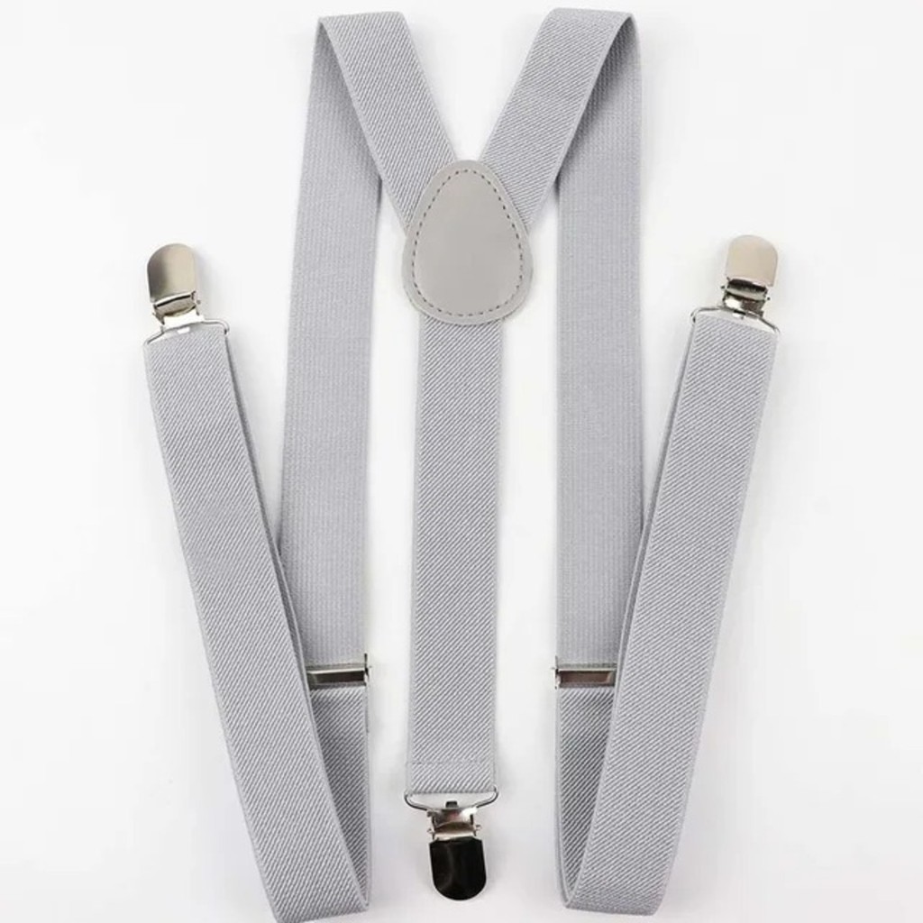 Suspensório Masculino Cinza Claro Kit 2 Unidades Social Ajustável