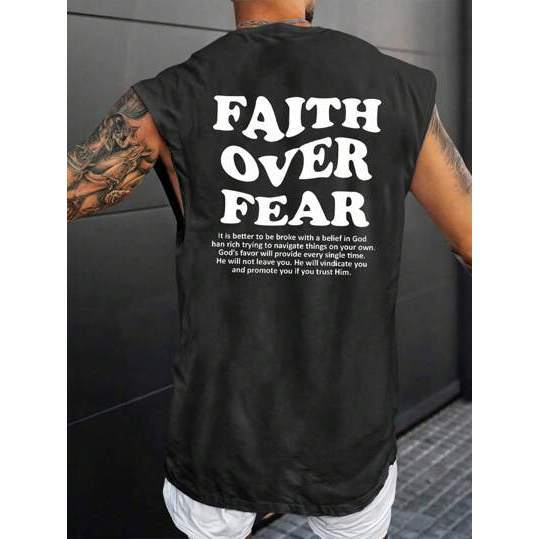 Camiseta Streetwear Regata Faith Over Fear Camisa Oversized Masculina Verão Blusa Cavada Unissex