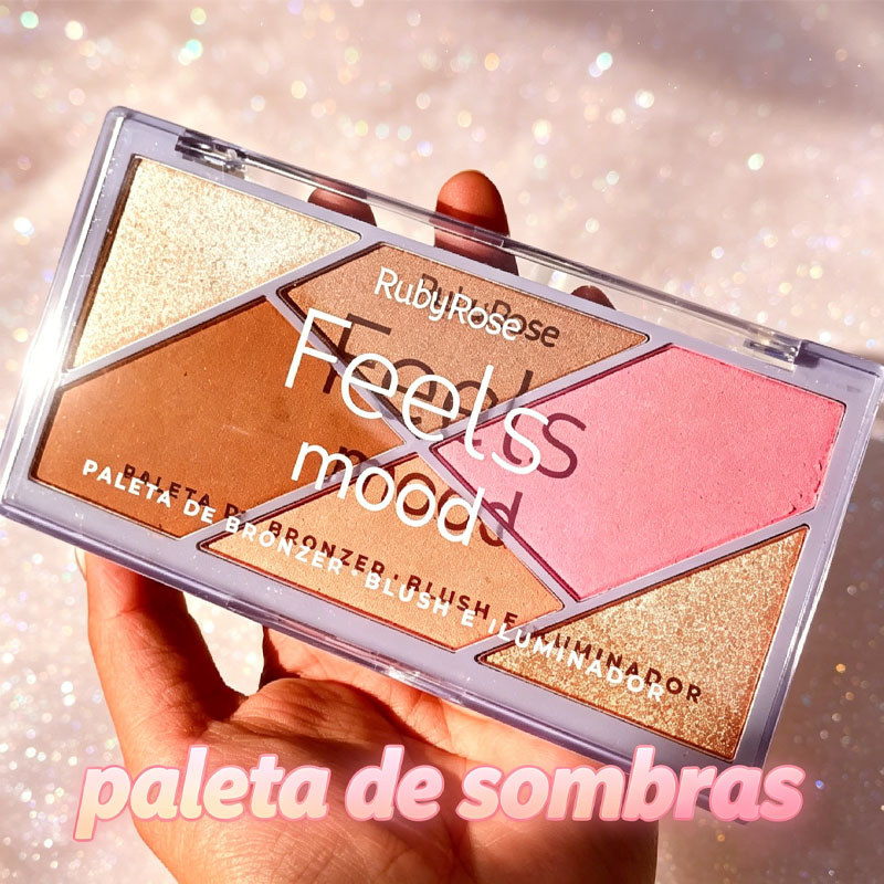 Paleta Ruby Rose Feels Mood: Bronzer, Blush e Iluminador, Vegana