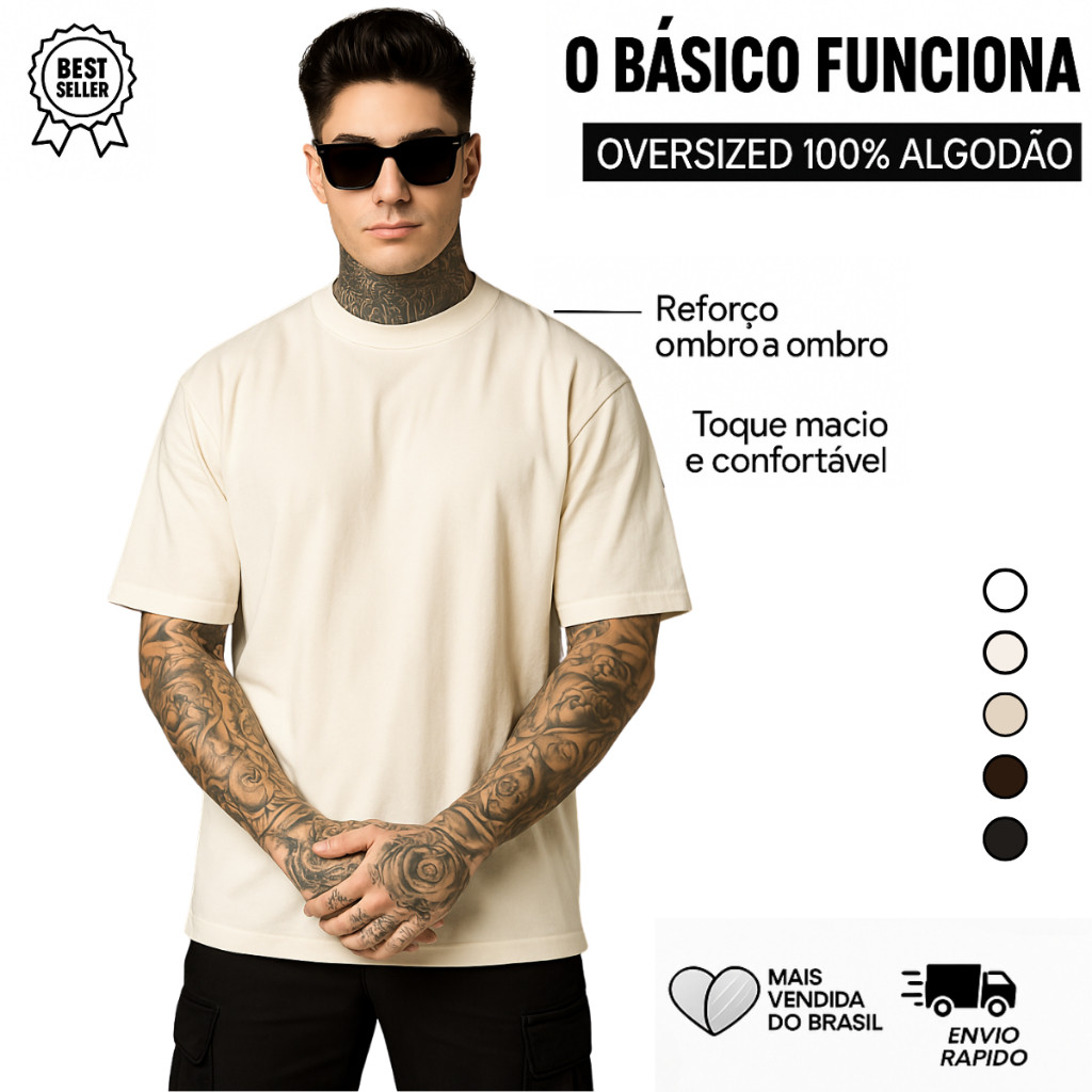 Camiseta Masculina Oversized Longa Streetwear Caimento Perfeito 100% Algodão