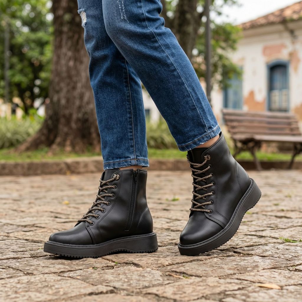 Bota Coturno Feminino Confortável Fechamento Ziper Moleca 5339.110