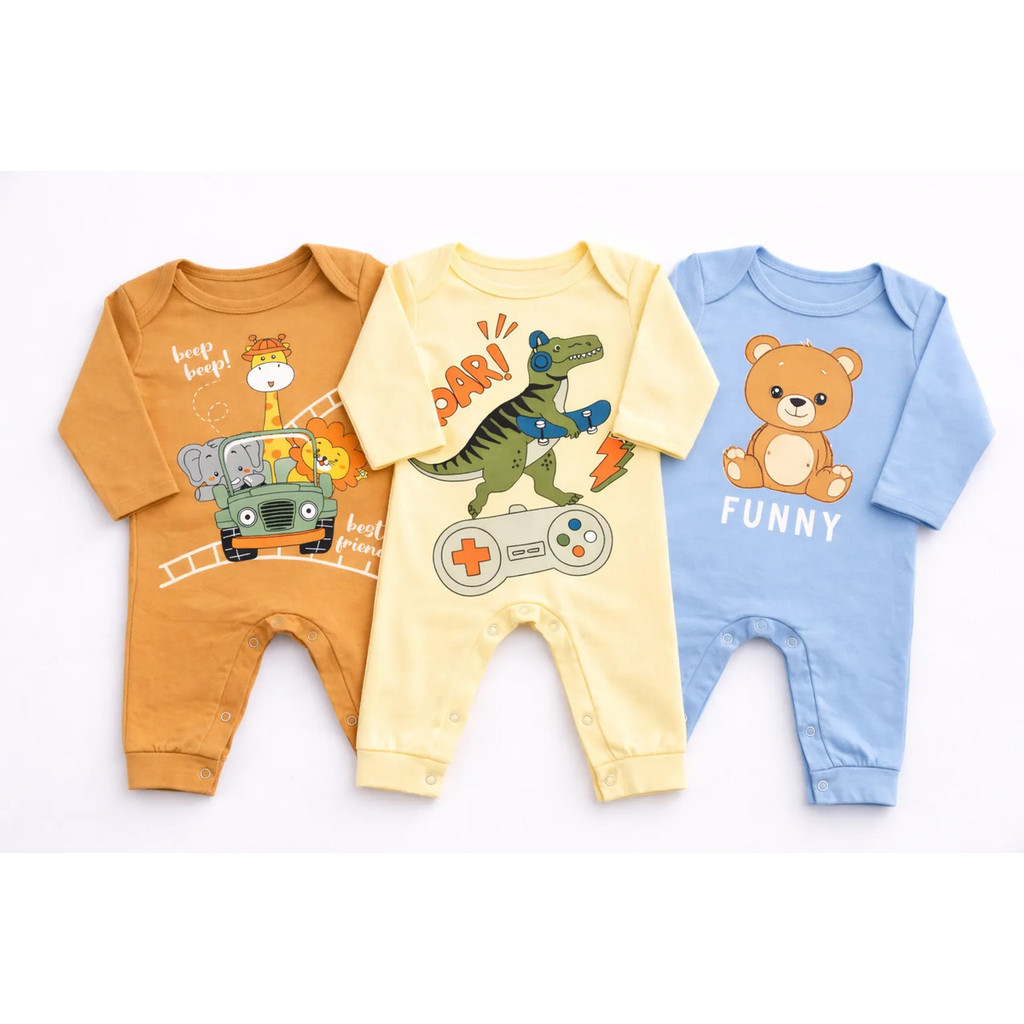 Kit 3 Macacão Bebe Sortidos Masculino Estampado