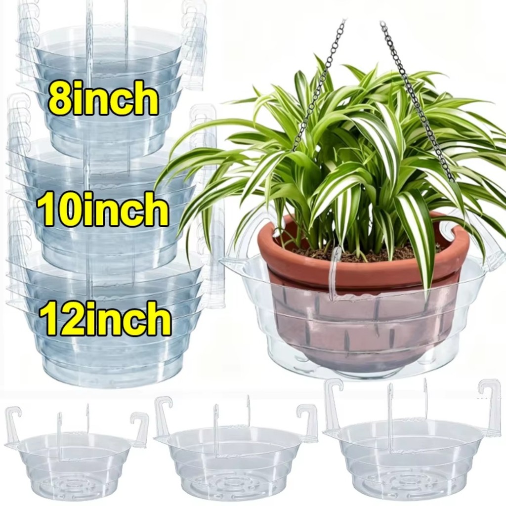 3/5 Peças Pires Transparentes Para Vasos De Plantas Suspensas-8/10/12 Unidades Bandejas Coletoras De Água Com Ganchos Pl