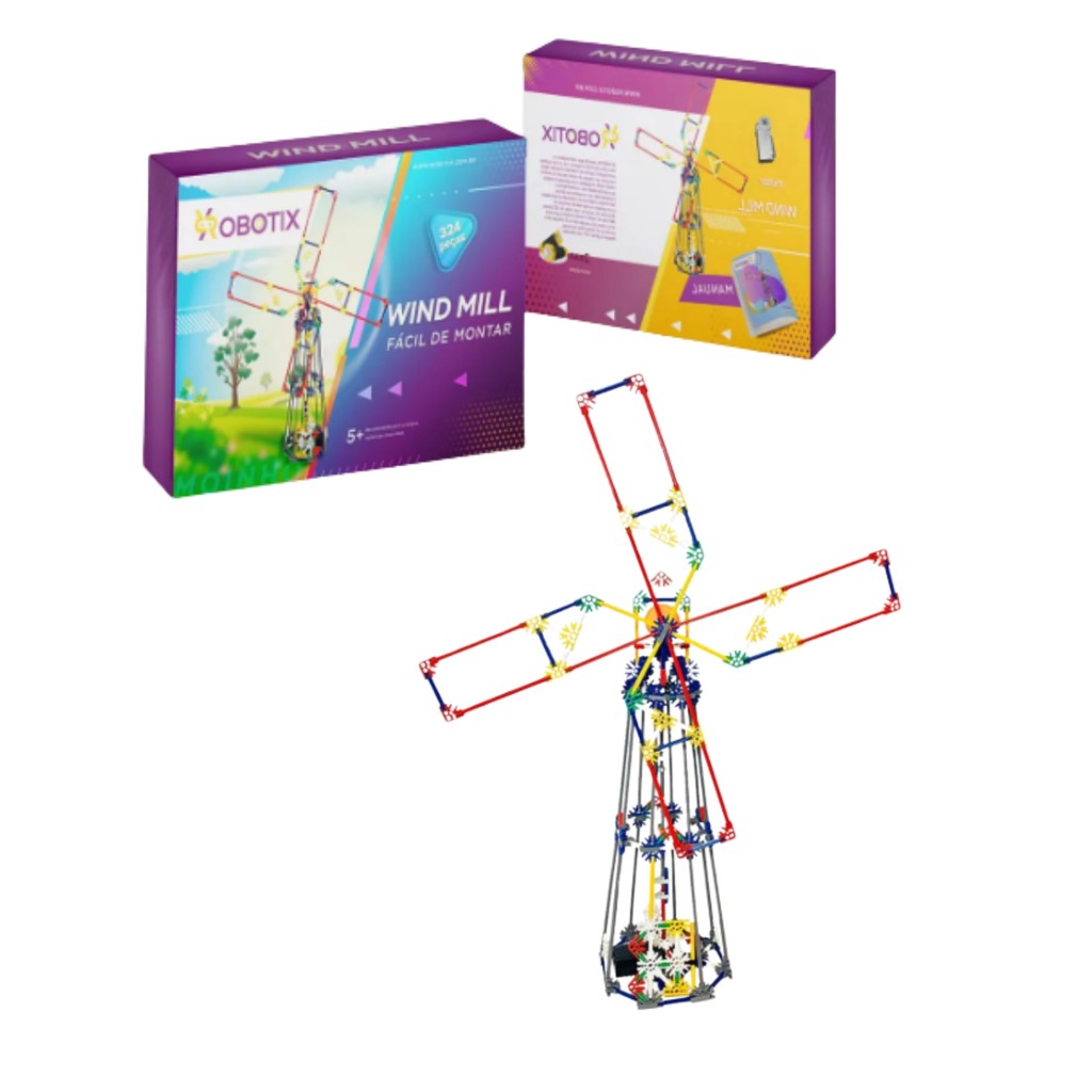 Bloco De Montar Moinho de Vento Colorido Com Motor - Robotix