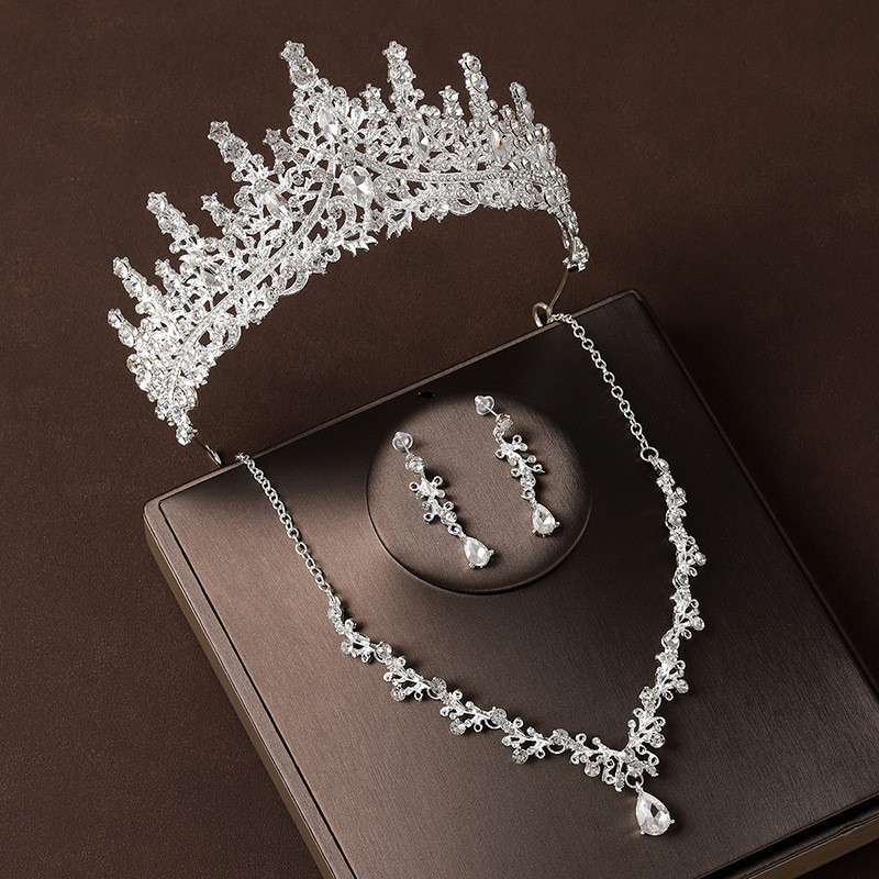 Coroa cocar colar brincos Retro atmosférico strass aniversário coroa acessórios para o cabelo vestido de casamento de no