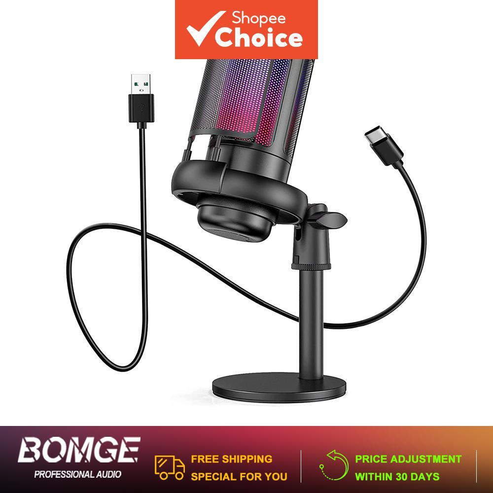 BOMGE Microfone de Estúdio Condensador RGB USB com Filtro Pop, Montagem Antivibração, Mute Rápido, para PC e PS5, Jogos