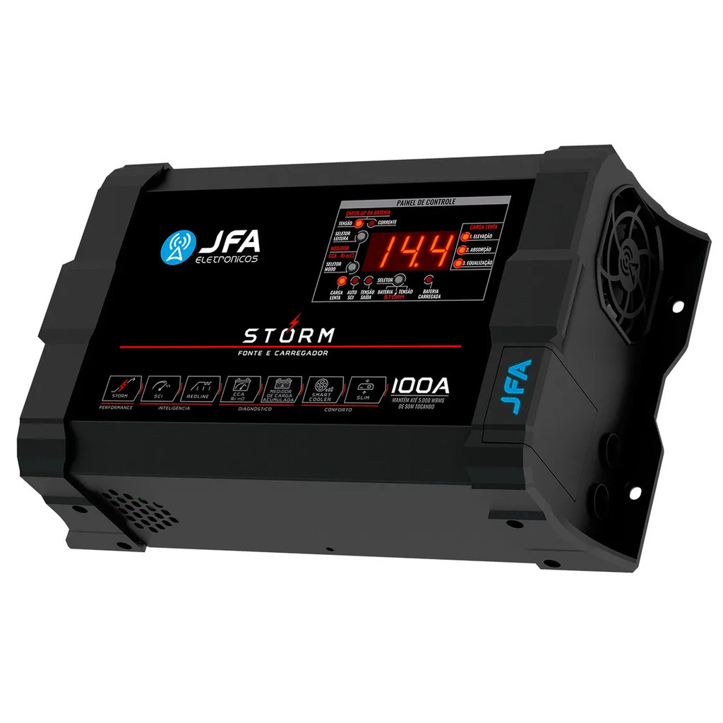 FONTE CARREGADOR DE BATERIA JFA 100 Ah STORM PLUS COM SCI