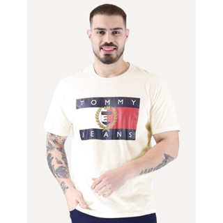 Camiseta Tommy Jeans Masculina Regular Crest Flag Off-White em Oferta na Shopee