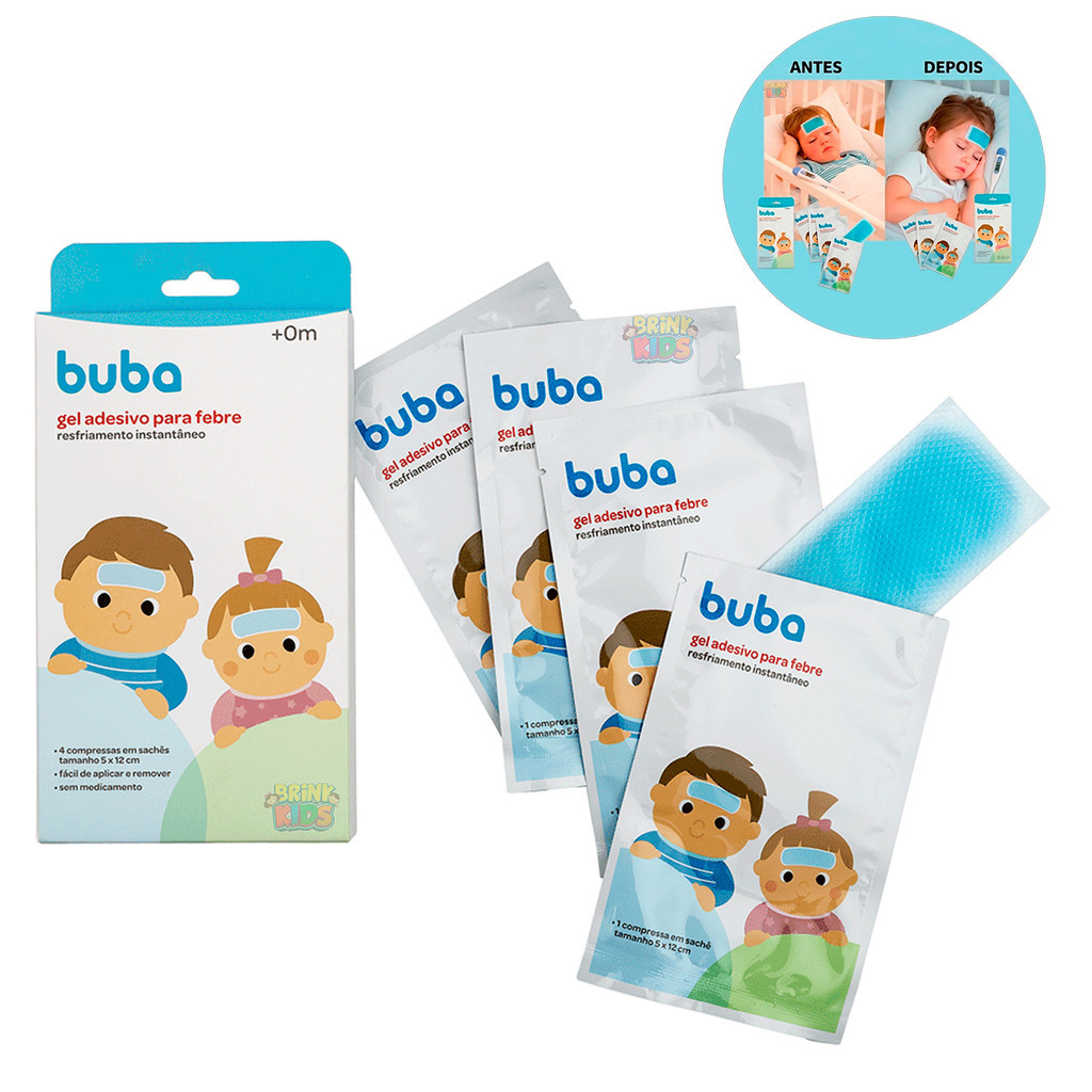 Kit 4 Compressa Em Gel Adesivo Para Aliviar A Febre Vacina Resfriamento Instantâneo Original Buba