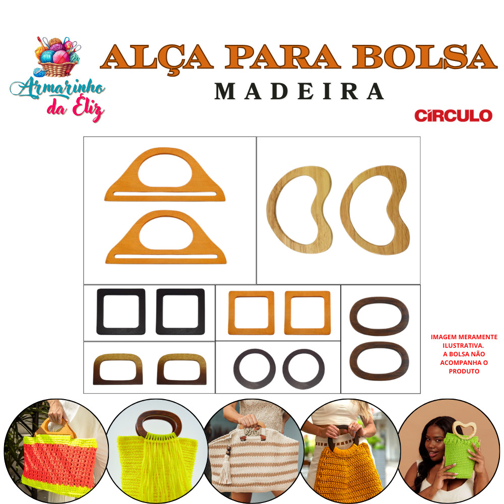 Alça de Madeira Círculo para Bolsa – Versátil e Durável (1 Par)