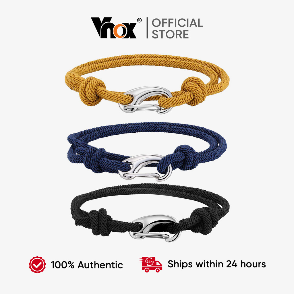Pulseira De Cordão De Fechamento De Lagosta De Aço Inoxidável Com Corda De Nylon Premium De Camada Dupla Vnox , Marinha