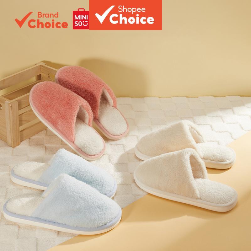 MINISO  Chinelos de algodão femininos aconchegantes e simples em branco, laranja e azul, tamanhos 8,5cm x 26cm e 9,5cm x