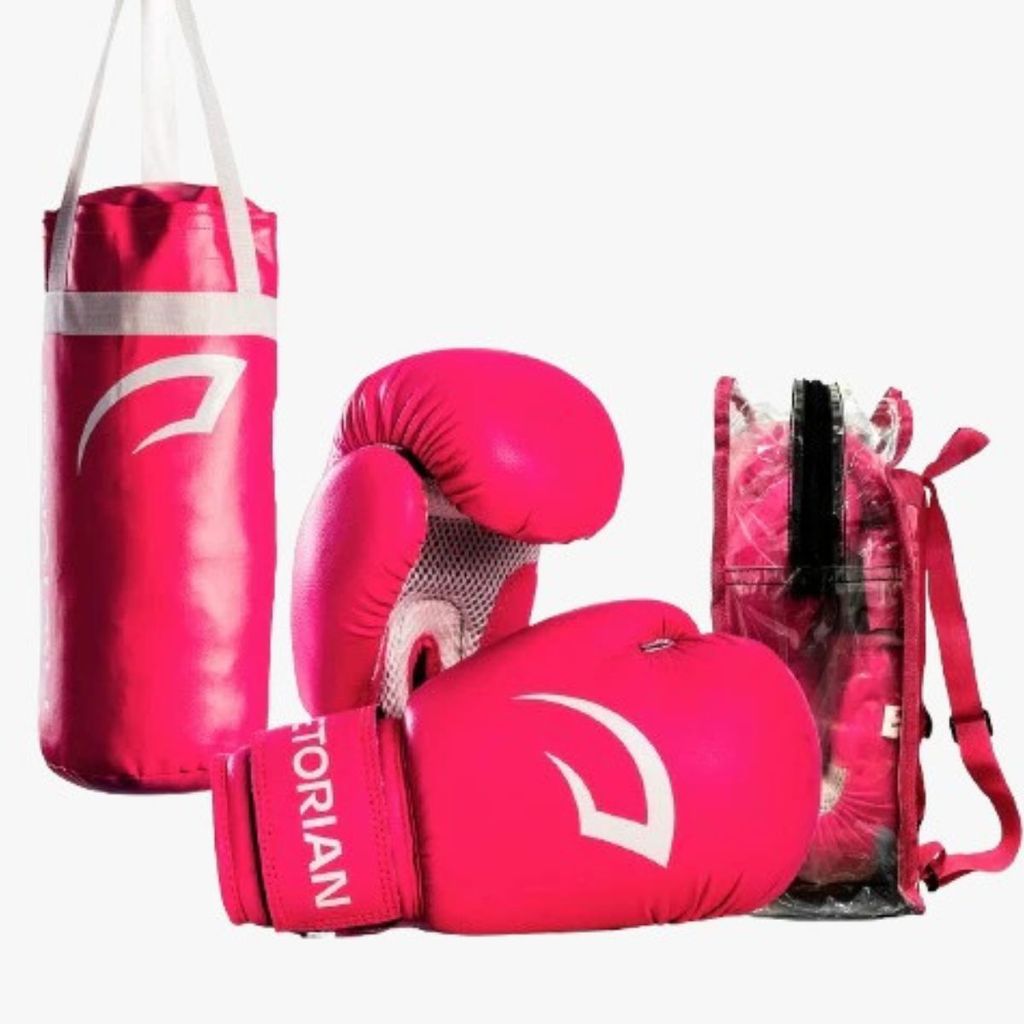 Kit Boxe Muay Thai Infantil Pretorian Rosa Branco