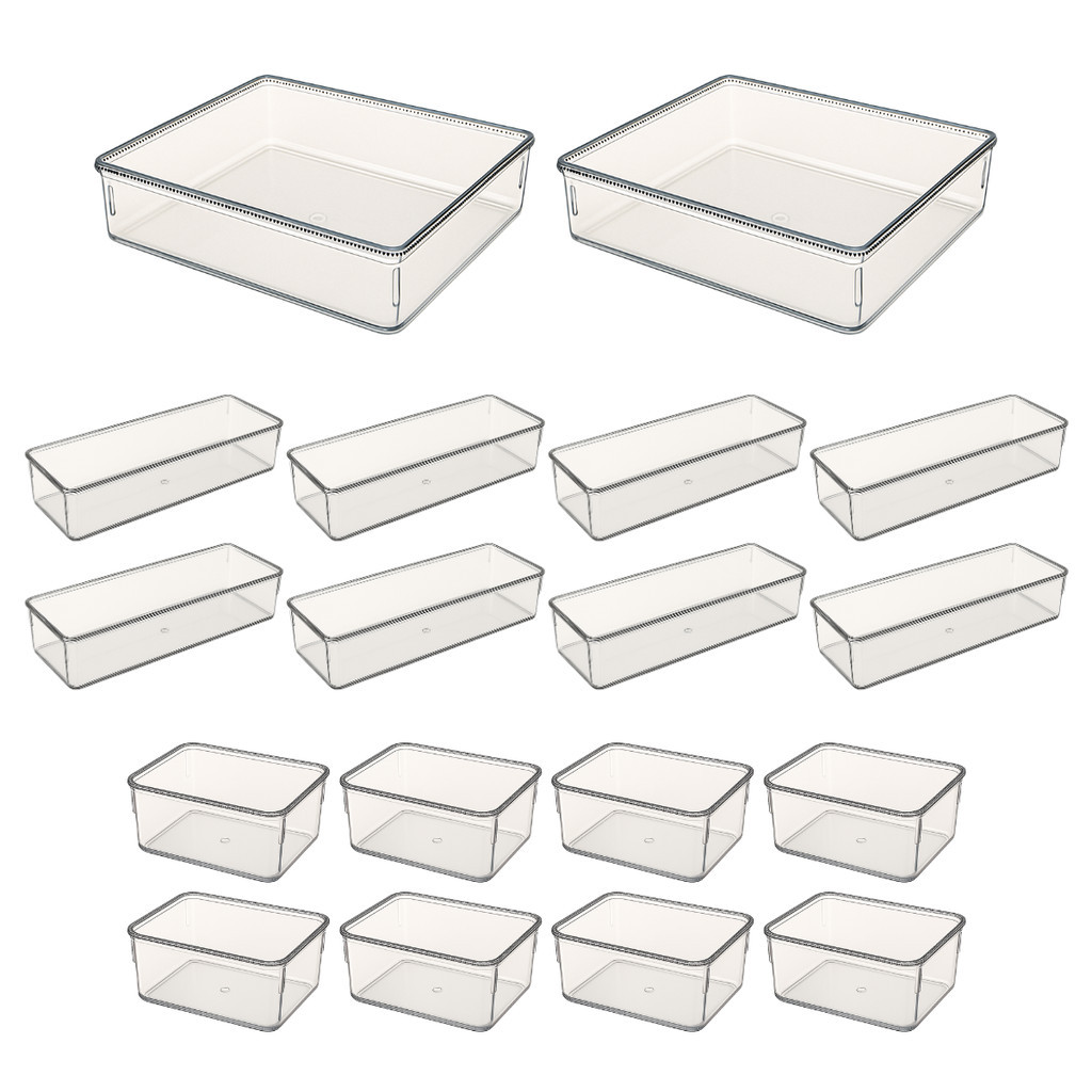 Kit 18 Organizador Multiuso Modular Acrílico Cesto Cristal Maquiagem Gaveta Geladeira em Oferta na Shopee