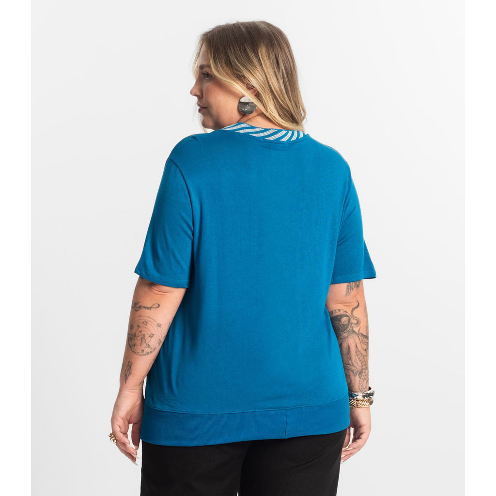Detalhes do Blusa Feminina Manga Curta Secret Glam Azul