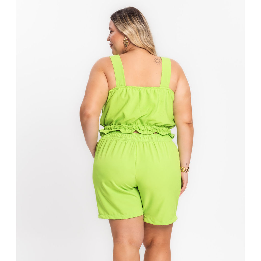 Detalhes do Shorts Feminino Plus Size Crepe Light Secret Glam Verde