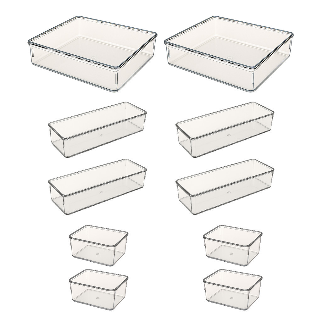 Kit 10 Organizador Multiuso Modular Acrílico Cesto Cristal Maquiagem Gaveta Geladeira