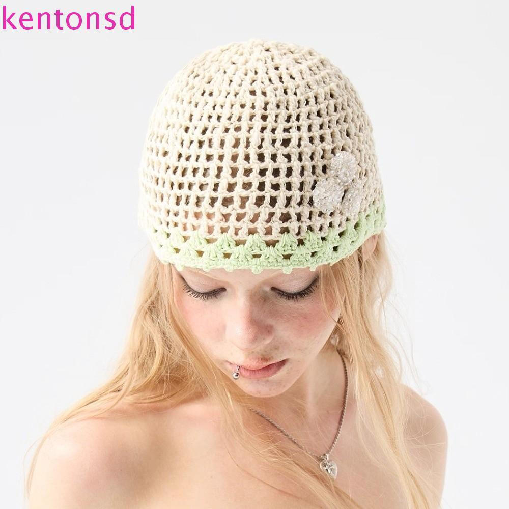 Gorro sem aba KENTONSD, flor de crochê estilo boêmio coreano, chapéu fino étnico feito à mão LFIT