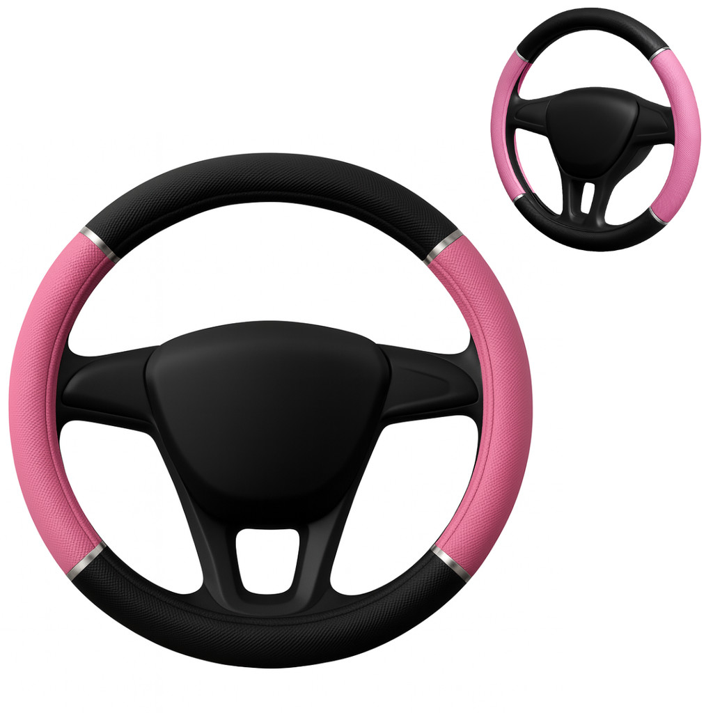 Capa De Volante 38cm Rosa/Preto Antiderrapante Para Conforto e Segurança ao Dirigir Carros em Oferta na Shopee