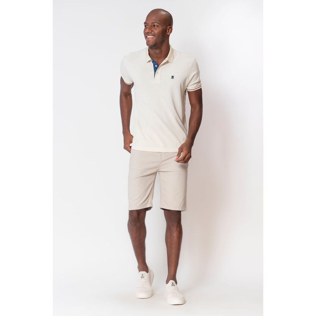 Detalhes do Bermuda Masculina Sarja Básica Polo Wear Bege Claro