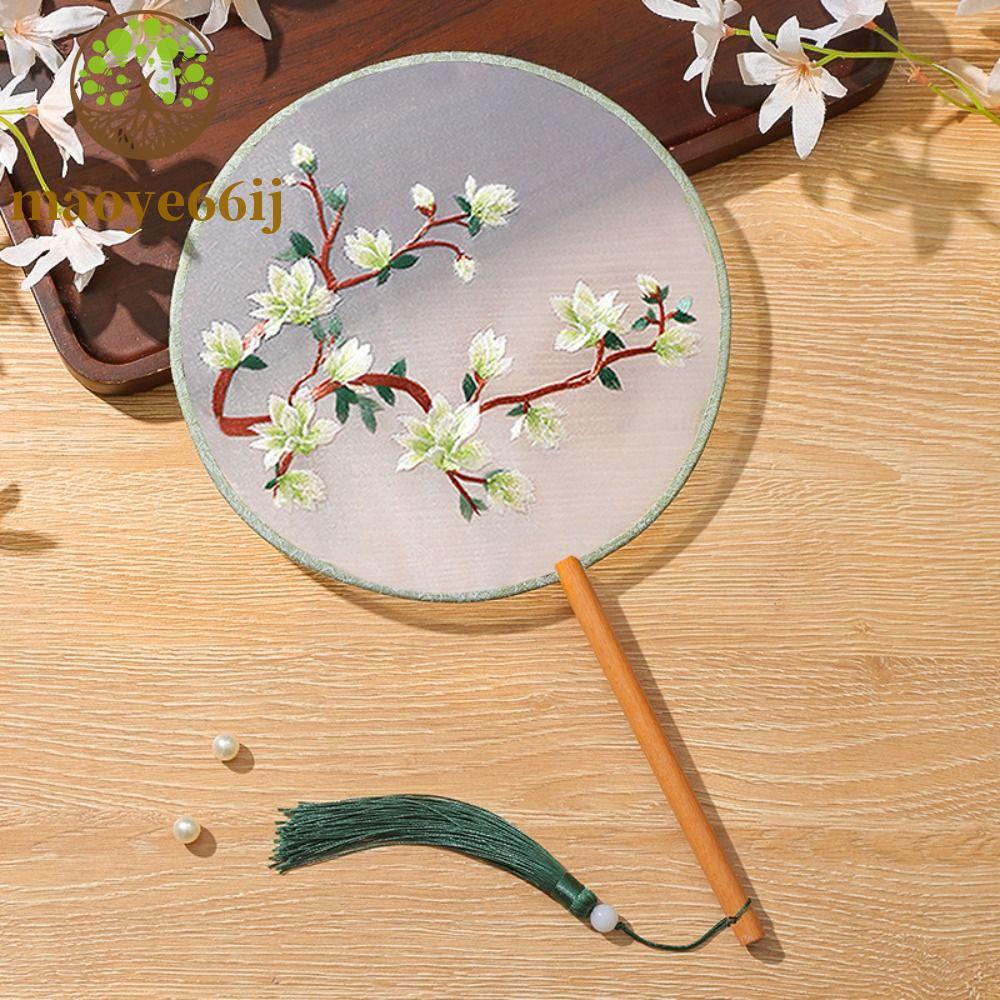 Ventilador De Seda MAOYE66 , Portátil Vintage Para Bordado Em Estilo Chinês Tuan Com Padrão Floral Antigo em Oferta na Shopee