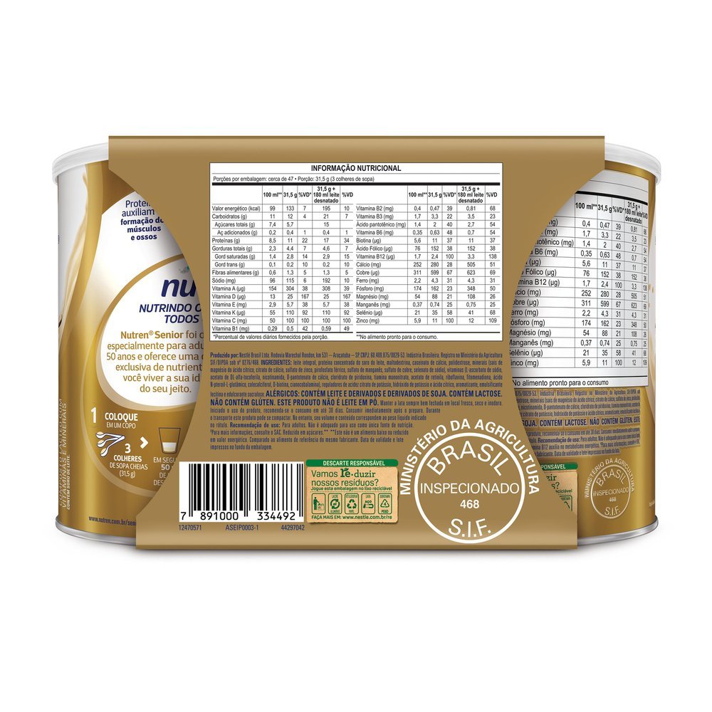 Detalhes do Nutren Senior Baunilha Complemento Alimentar 2 Latas 740g cada e Ganhe 30% de Desconto na 2º Lata