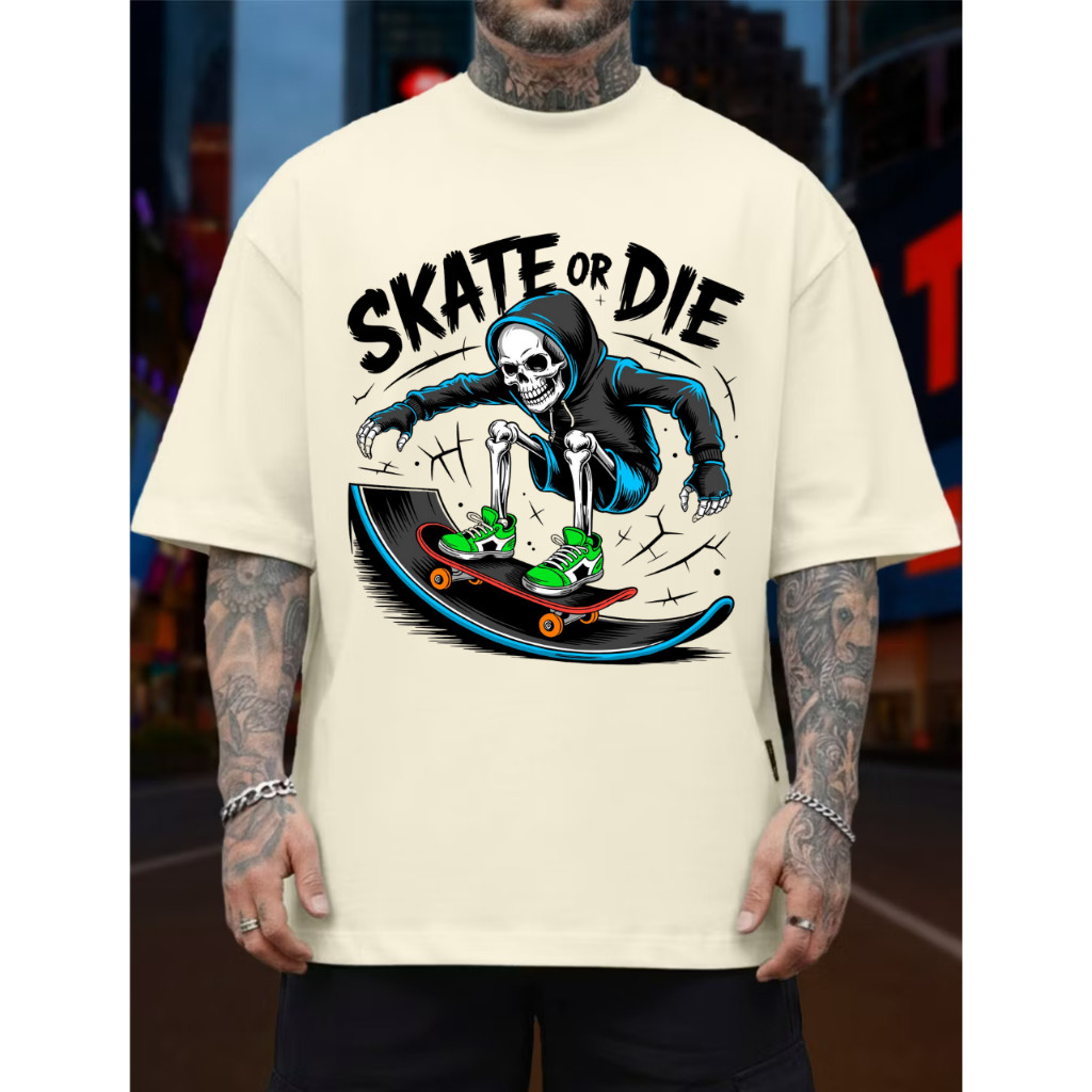 Camiseta Streetwear Oversized Skate Or Die Camisa Estampada Skatista 100% Algodão Premium P ao GG