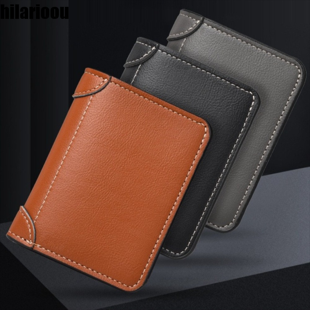 HILARIOOU Bolsa Clutch Empresarial , Carteira Dobrável Para Cartão Curta Masculina , Porta-Moedas Cartões De Couro PU