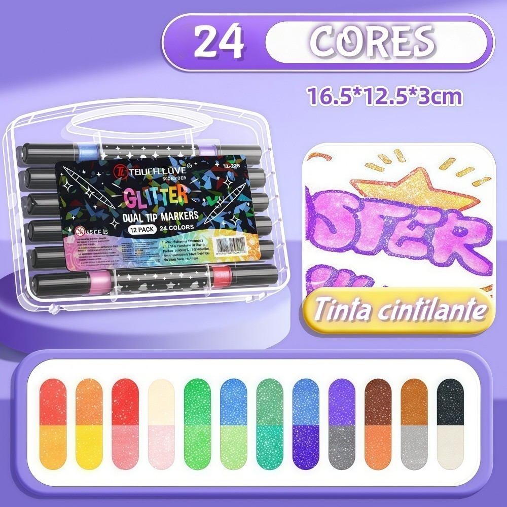 Kit 96/72/48/36/24/12/2 Cores 2 Em 1 Pincel Caneta Para Letras E Dupla De Ponta Fina Colorir
