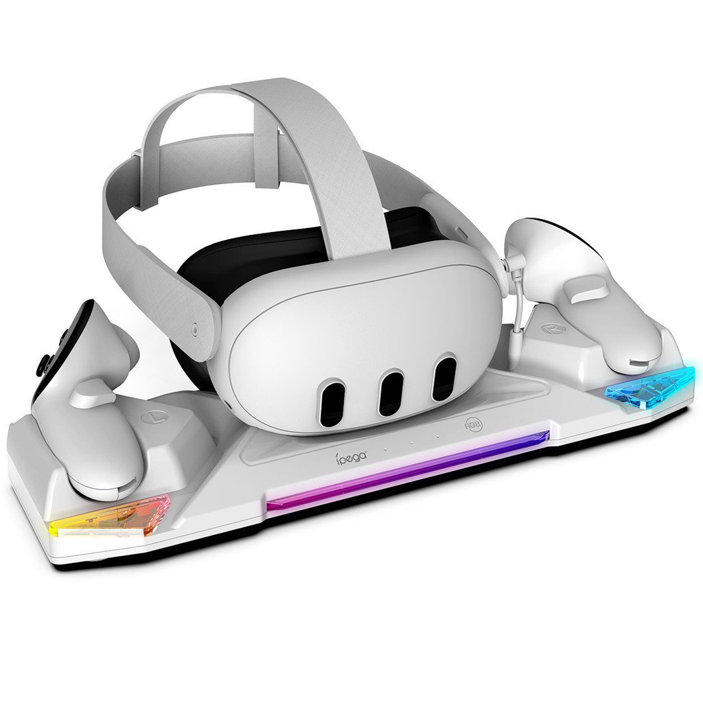 Compatível com Óculos VR e Controladores Quest 3s/Quest 3/Quest 2, Dock de Carregamento com Pontos de Contato Coloridos