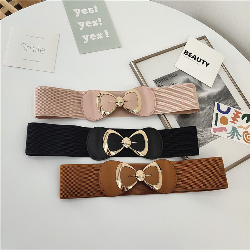 Arco elástico cinto largo decoração feminina all-match estilo bf elegante vestido elástico cinto combinando saia all-mat